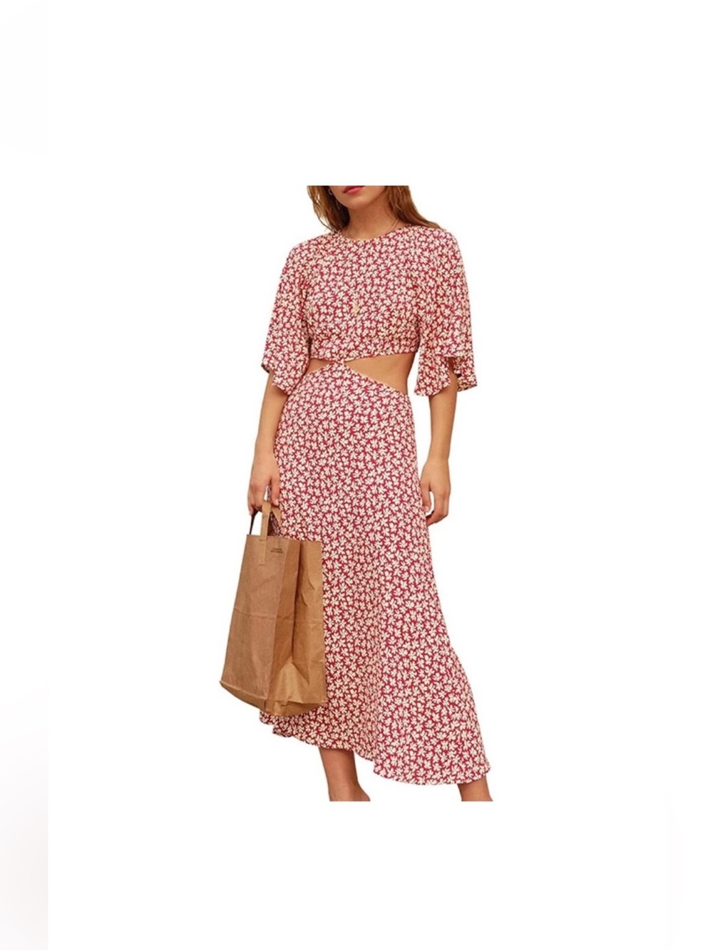 Floral Cutout Dress - Red